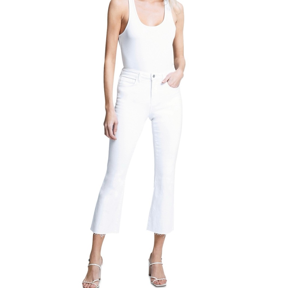 L’AGENCE White Cropped Flare Jeans